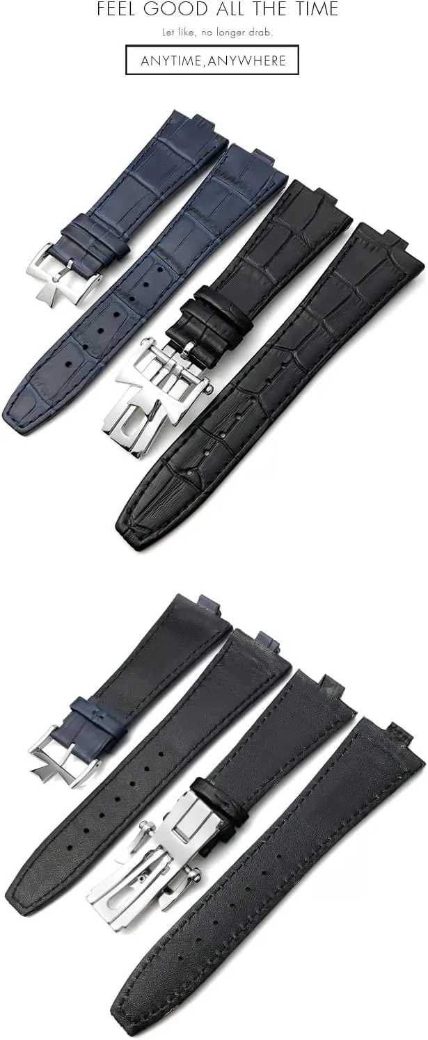 Blue Brown musical Bamboo Grain Watch Bands 25-8mm Genuine Leather Convex Interface Watch Strap$For Vacheron Constantin Overseas Black 