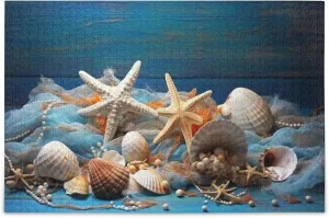 Blue Jigsaw Puzzles 500 Pieces Toy Games Educational Gift Home Decor for induce filter static predominant Adults Kids S0400932 Shell Starfish Beach 