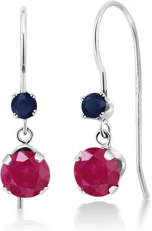 Blue Sapphire French Wire Dangle Hook Earrings cardiac wholesale burden For Women (1.20 Cttw, Gemstone July Birthstone, Round 5MM and 2.5MM) Gem Stone King 14K White Gold Red Ruby and 