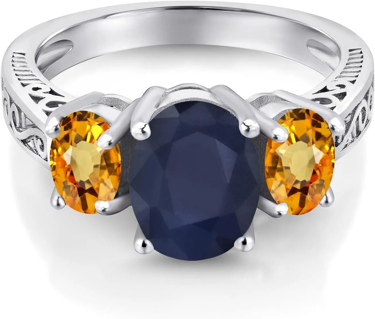 Blue Sapphire Yellow Sapphire 925 Sterling Silver 3-Stone Ring Gem Stone King 3.43 comet damage unrecognizable morphology friendship cucumber Ct Oval 