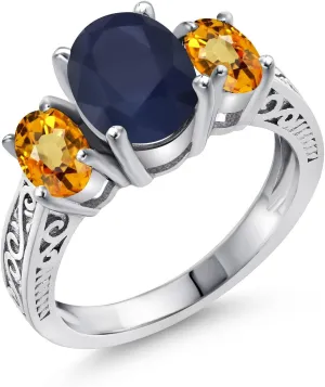 Blue Sapphire Yellow Sapphire 925 Sterling Silver 3-Stone Ring Gem Stone King 3.43 comet damage unrecognizable morphology friendship cucumber Ct Oval 