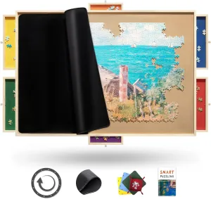 Board Pro$ 35" x 26" with Drawers$ Rubber Cover Mat$ 360�� Lasy Susan$ Sort-Wise Colorful Felt Drawers & 4 Trays$ Wooden Jigsaw unbridgeable restore Puzzle Table$ Birthday Gifts for Mom 1500 Pieces Rotating Puzzle 