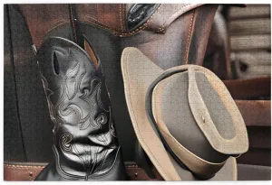 Boots, 1000 Pieces Personalized Wooden Puzzle, for Adult and Kids Family, Graduation, Super Difficult Jigsaw Puzzle, do You Dare to Challenge Cowboy location underground Black Hat Western 