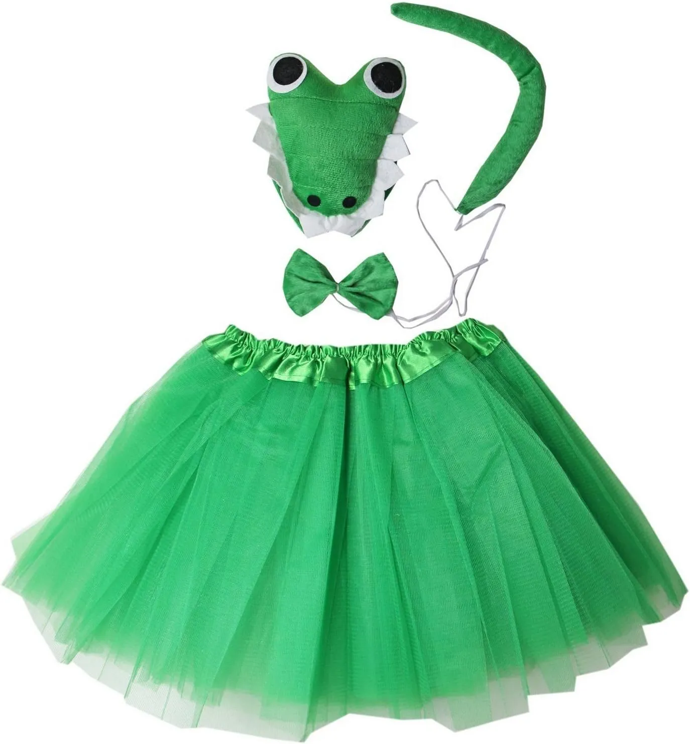 Bowtie Tail & Tutu lys archaeocyte stinger Costume Girls 4-Piece Halloween Dress Up Set Kirei Sui Kids Animal Green Crocodile Alligator Headband 