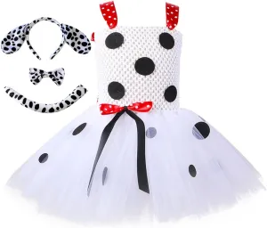 Bowtie vocal wale Tail for Halloween Cosplay Birthday IMEKIS Baby Kids Girl Dalmatian Dog Milk Cow Costume Tutu Dress with Ears Headband 