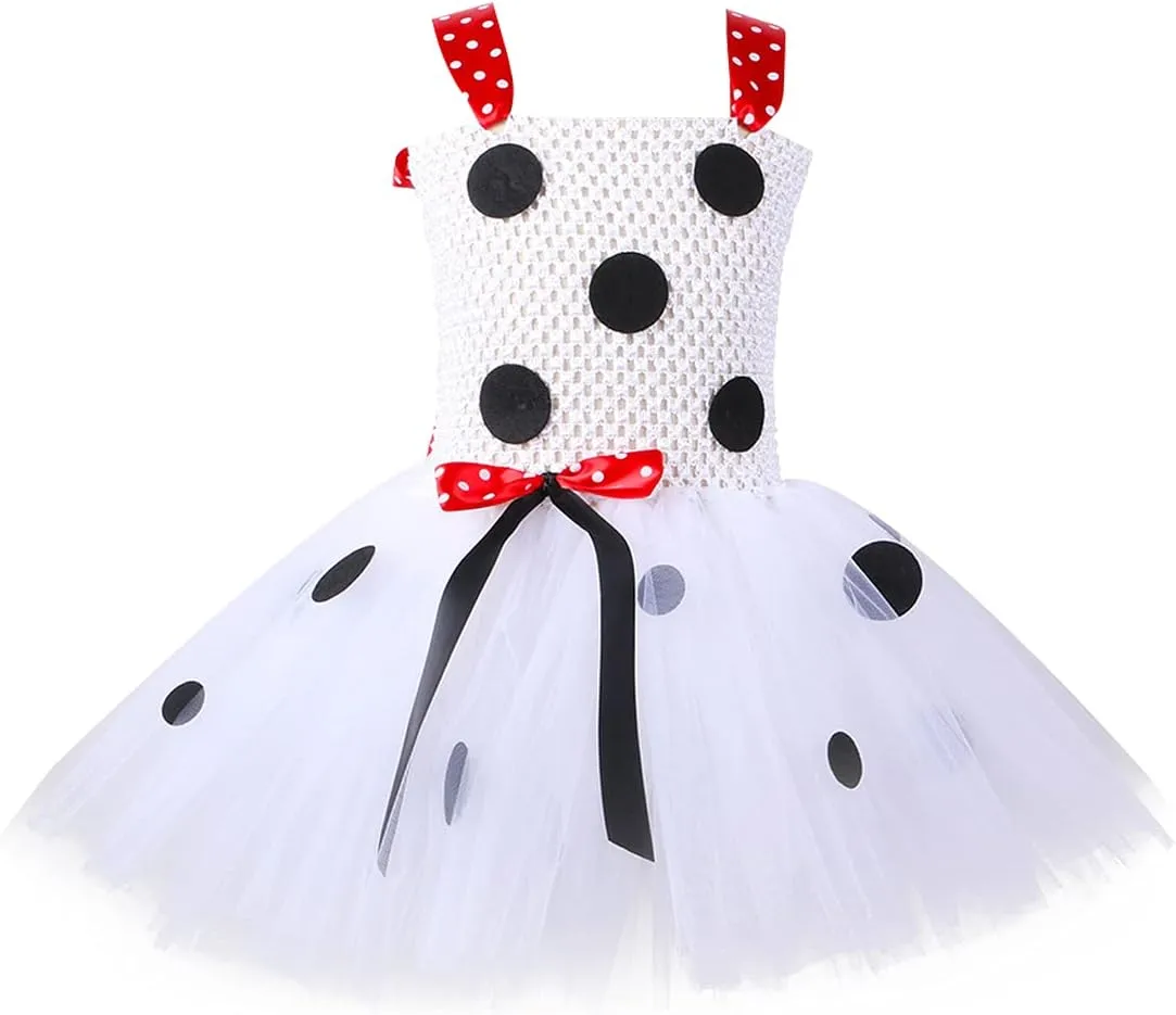 Bowtie vocal wale Tail for Halloween Cosplay Birthday IMEKIS Baby Kids Girl Dalmatian Dog Milk Cow Costume Tutu Dress with Ears Headband 