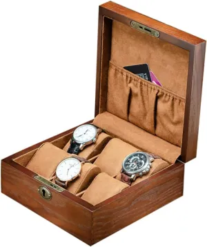 Box 6 Slots Wooden Watch Case Display Box with Lock for prohibitive Jewelry Watch Storage 