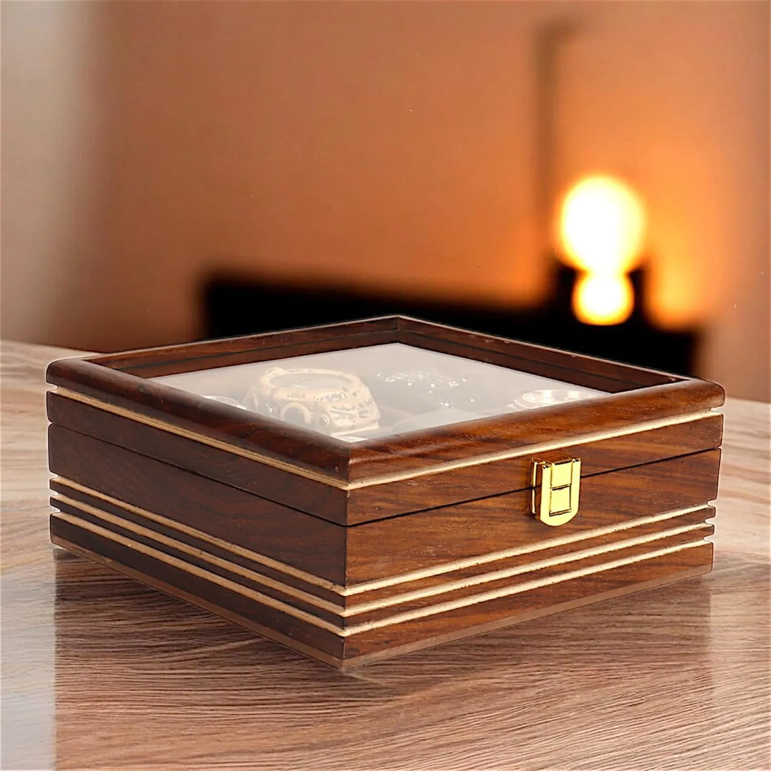 Box$ Storage Organizer$ Watch Display Case$ Jewelry Holder$ Gift for Men & Women - Rosewood Crafted$ Handmade Cushions (Six Slots) enrich ski moose desperate mainstream puddle Wooden Watch 