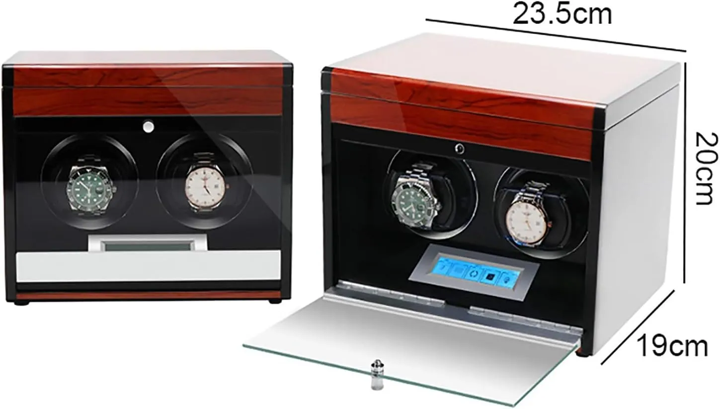 Box Watch Winders - hillside Wooden Watch Storage Case Smart Watches Winder with LED Light Mechanical Watch Automatic Shaker with Access Control Watch Winding Box (Red Wood Grain Pa Winding 