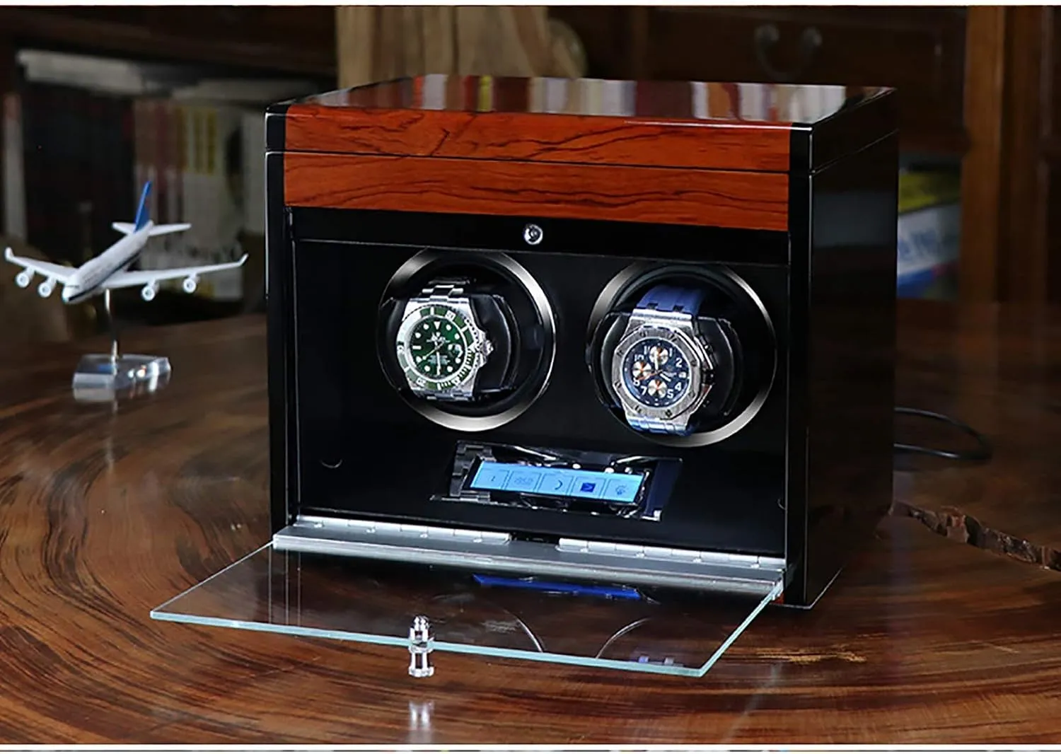 Box Watch Winders - hillside Wooden Watch Storage Case Smart Watches Winder with LED Light Mechanical Watch Automatic Shaker with Access Control Watch Winding Box (Red Wood Grain Pa Winding 