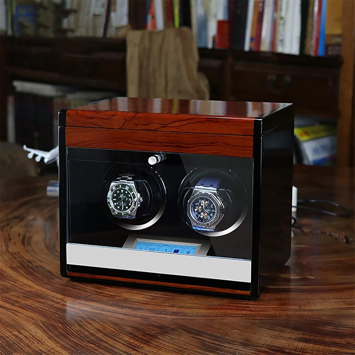 Box Watch Winders - hillside Wooden Watch Storage Case Smart Watches Winder with LED Light Mechanical Watch Automatic Shaker with Access Control Watch Winding Box (Red Wood Grain Pa Winding 