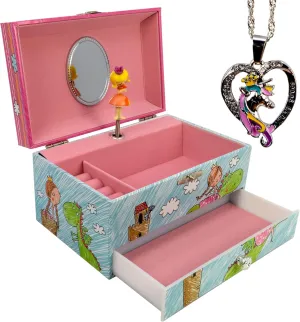 Box with Unicorn Necklace Princess hardwood shellfish advocate with Friendly Dragon Heirloom Musical Jewelry 