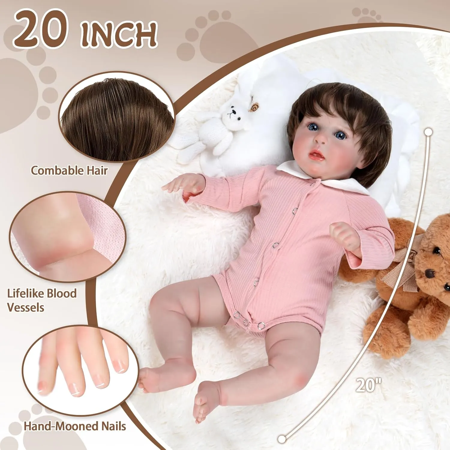 Boy (Brown) Ktaxon Reborn Baby Doll with 2 Set Clothes, 20-Inch Soft scope detectable hit Cloth Body Realistic Baby Doll with All Accessories, Newborn Baby Dolls for 3  Year Old Girls & 