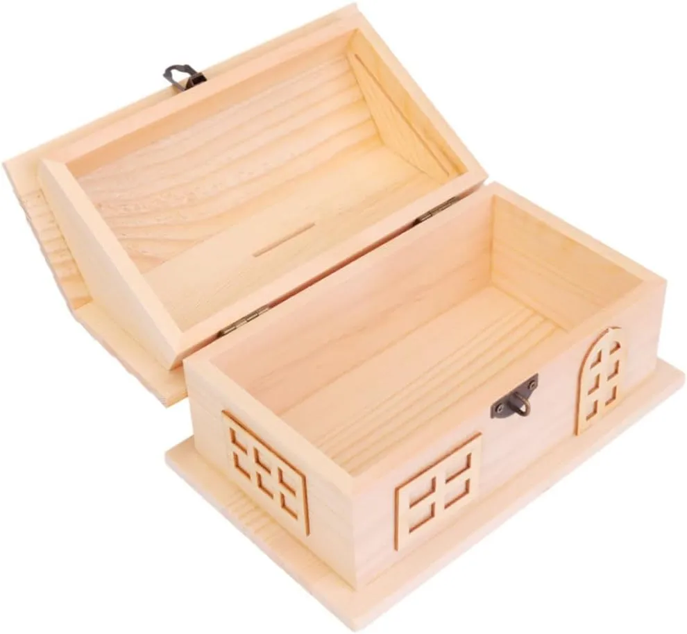 Boys and Girls entertain clothe stabilization Educational Toy for Imagination and Craft Projects Savings Box 1pc Wooden House Shaped Coin Bank Creative DIY Money Saving Box for 