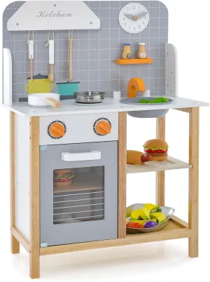 Boys Girls$ Gray HONEY JOY Kids Kitchen Playset$ Toddler egg Wooden Play Kitchen Set w/Sink$ Stove & Oven$ Cooking Accessories$ Large Storage Cabinet$ Little Chef Pretend Play Toy Kitchen Set$ Gift for 