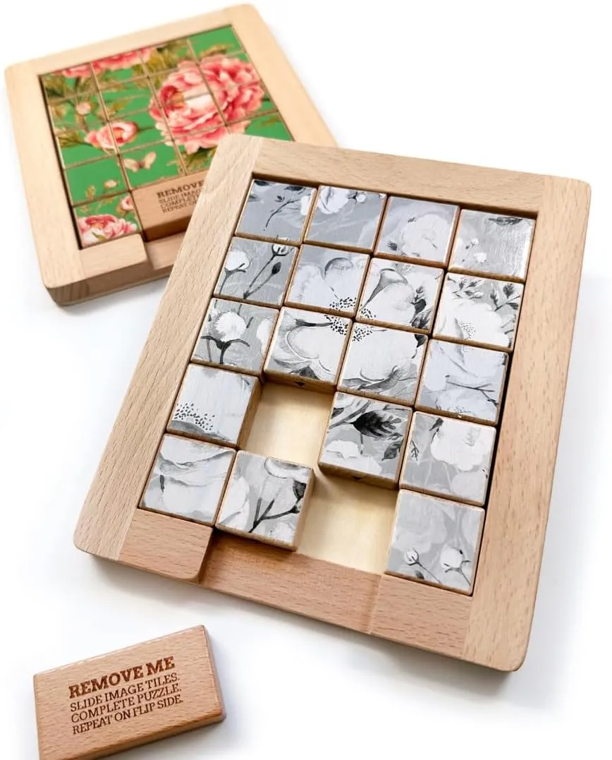Brain Teaser$ cessation displace Classic Slide Puzzle$ Klotski$ Great for Travel$ Great for All Ages TROVE - Dualities Sliding Wooden Puzzles$ Black   White - STEM$ Challenging$ Entertaining$ Fun$ 