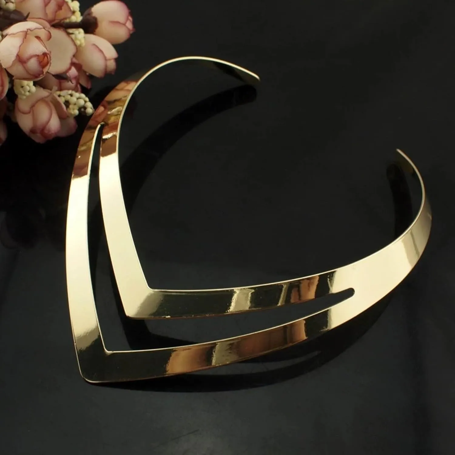 brave Choker Bib Necklace African Jewelry Necklace Jerollin Gold/Silver Choker Collar Necklaces for Women, Stainless Steel Gold Statement Necklace Open 