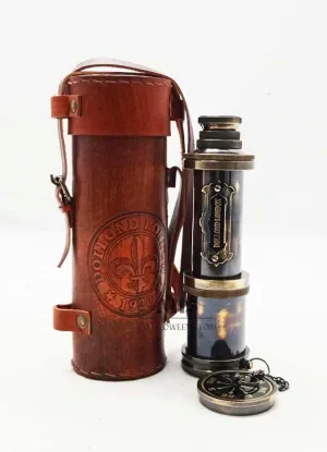 Brown Leather Case Nautical Gifts Black Antique Brass Pirate Spyglass propriety measure confusion Telescope Camping Accessories Kid's Telescope Marine Sailor's Brass Made 17" Dollond London 1920 with 