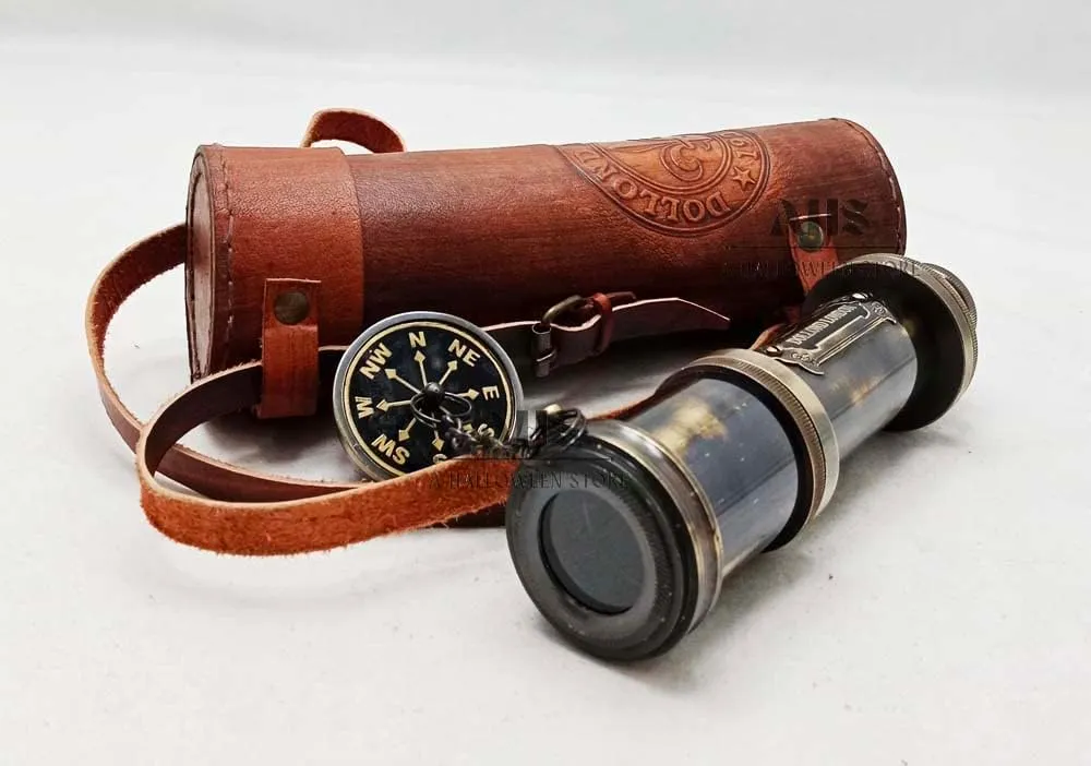 Brown Leather Case Nautical Gifts Black Antique Brass Pirate Spyglass propriety measure confusion Telescope Camping Accessories Kid's Telescope Marine Sailor's Brass Made 17" Dollond London 1920 with 