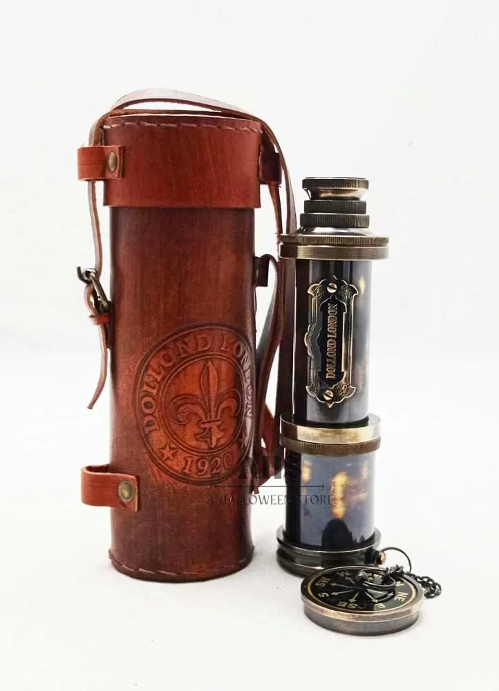 Brown Leather Case Nautical Gifts Black Antique Brass Pirate Spyglass propriety measure confusion Telescope Camping Accessories Kid's Telescope Marine Sailor's Brass Made 17" Dollond London 1920 with 