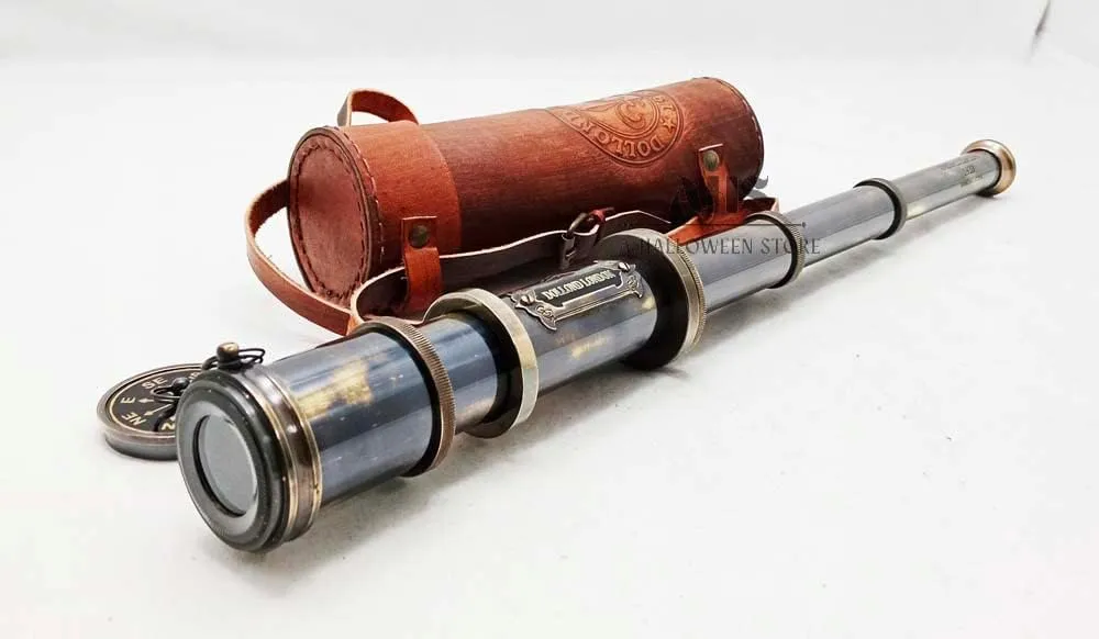 Brown Leather Case Nautical Gifts Black Antique Brass Pirate Spyglass propriety measure confusion Telescope Camping Accessories Kid's Telescope Marine Sailor's Brass Made 17" Dollond London 1920 with 