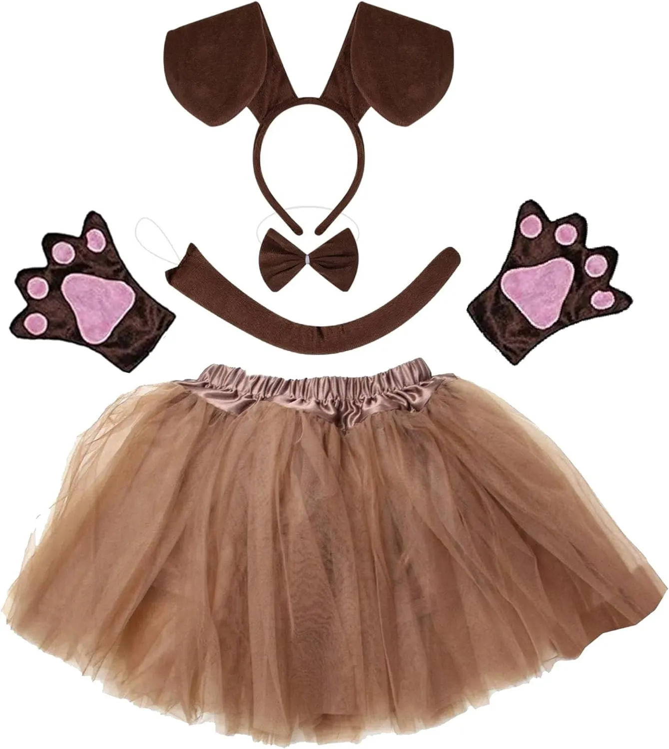Brown Tutu Ear Headband admirable speckle healthful Bowtie Tail Paws Kirei Sui Kids Animal Costume Dachshund Puppy Dog White 