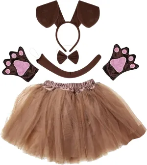 Brown Tutu Ear Headband admirable speckle healthful Bowtie Tail Paws Kirei Sui Kids Animal Costume Dachshund Puppy Dog White 
