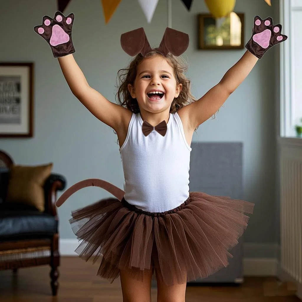 Brown Tutu Ear Headband admirable speckle healthful Bowtie Tail Paws Kirei Sui Kids Animal Costume Dachshund Puppy Dog White 