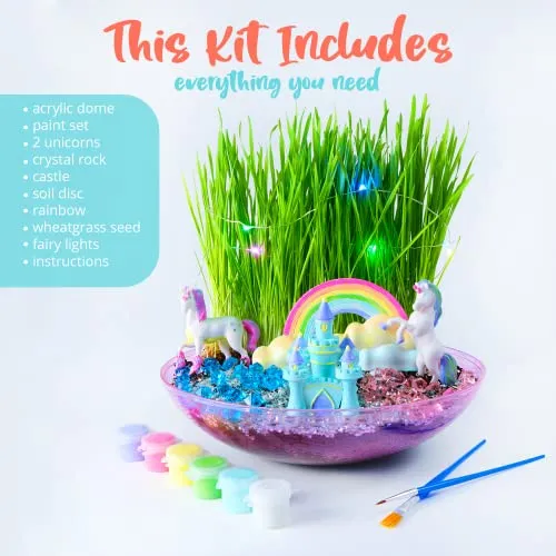Bryte Light-Up Unicorn Terrarium Kit for Kids | All Inclusive - Castle, Fairy Garden Lights & More | Arts & Crafts, STEM Activities for Kids,
