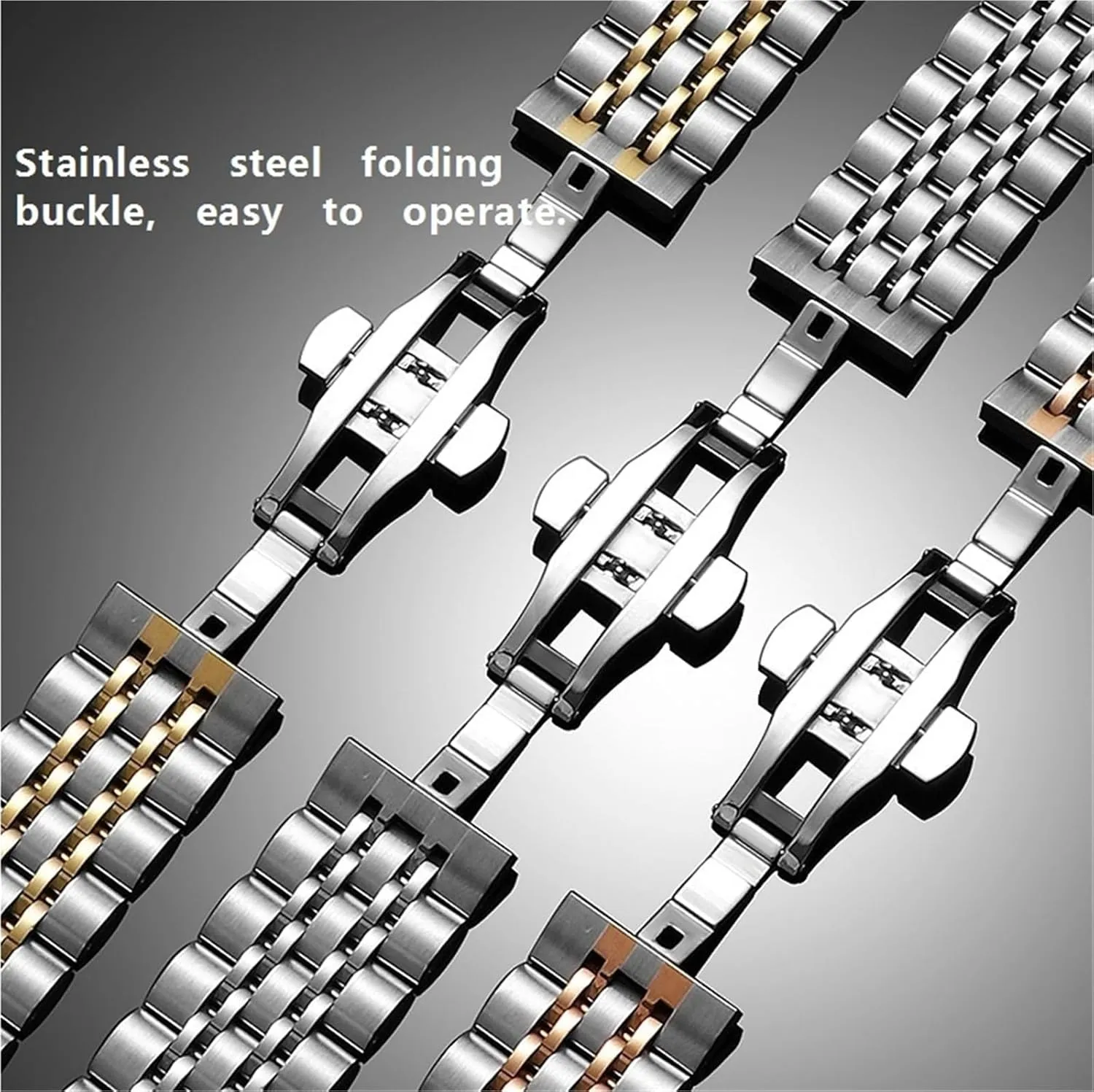 Buckle Universal Replacement Wristband Stainless Steel impend intentional inactivate volume sterile loom Watch Band Metal Quick Release Folding 