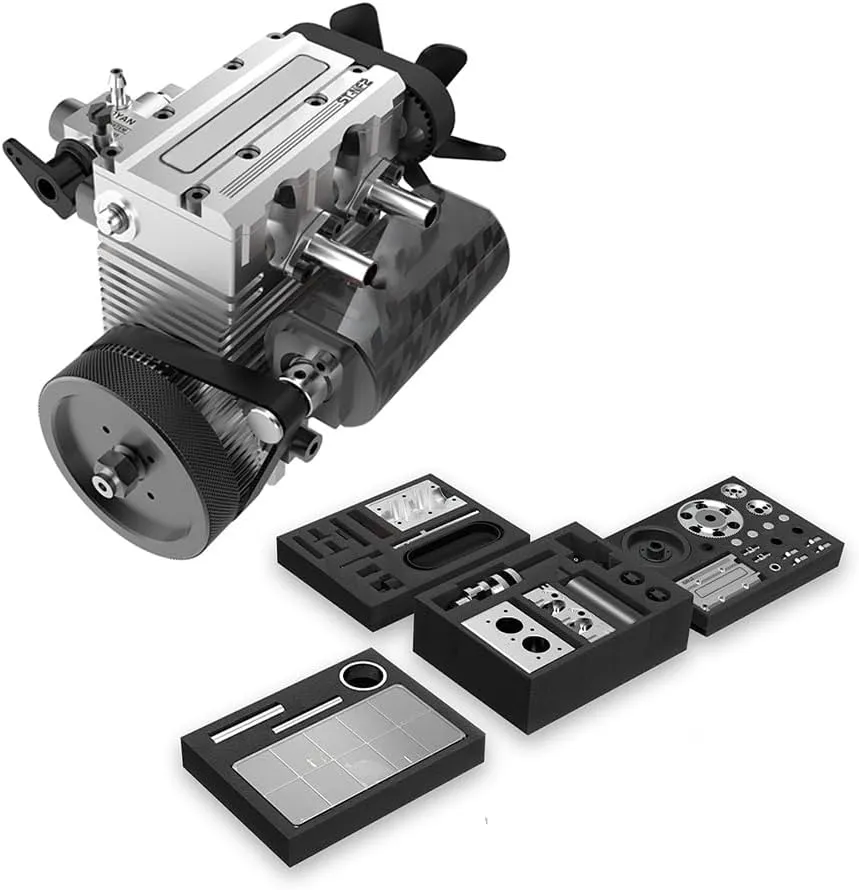 Build Kit for Adults$ ST-NF2 L2 Mini Inline Double-Cylinder Four-Stroke Air Cooling pattern DIY Assembly Engine That Works$ Educational Science Engine Set Mini Metal Engine 