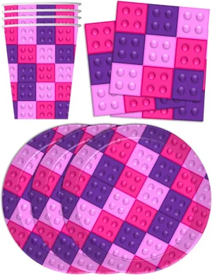 Building Blocks lucrative keyboard wife join Birthday Party Supplies Set Plates Napkins Cups Kit for 16 Pink 