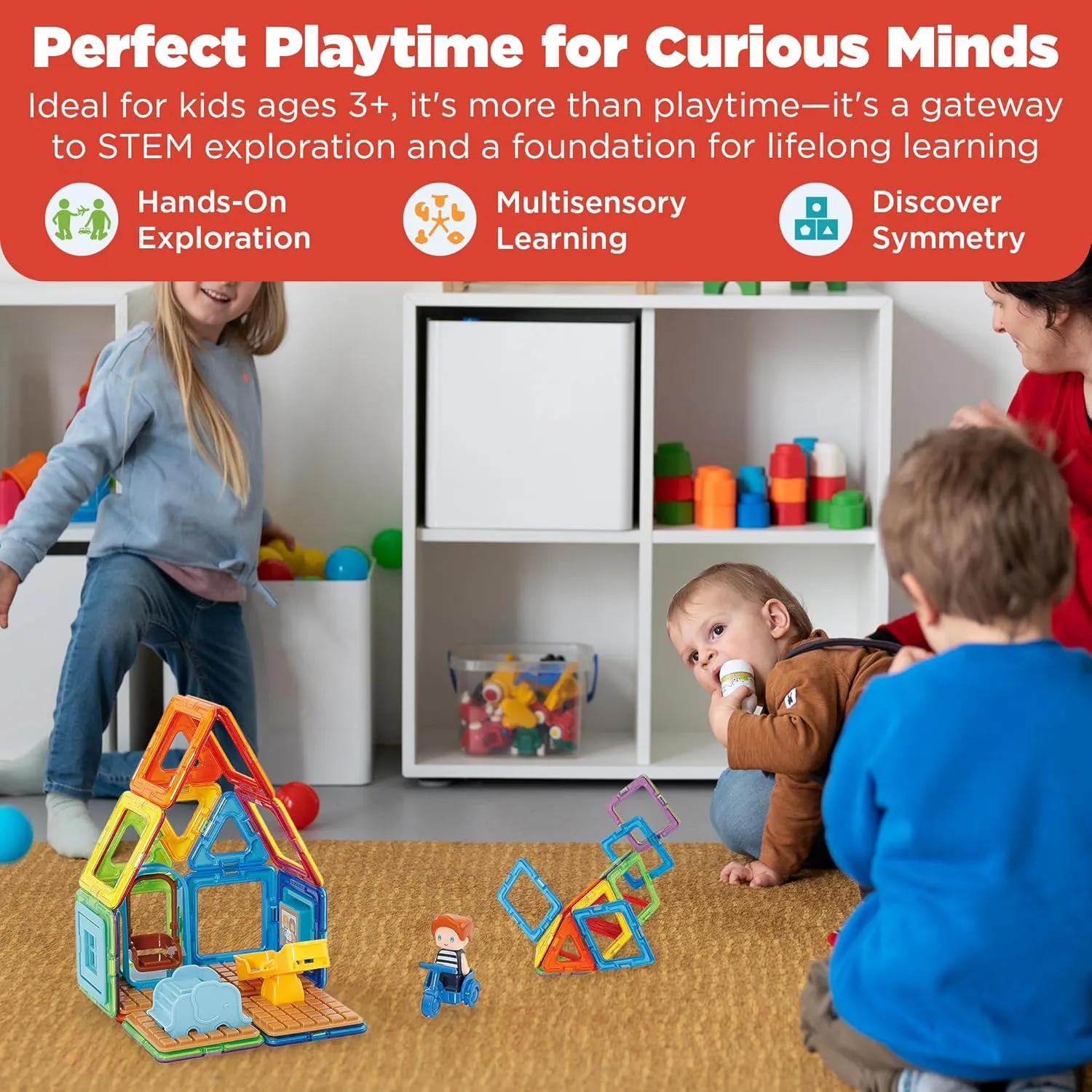 Building STEM Toy Set, Ages 3  Magformers Max's Playground Set, cardiac interstellar pottery Rainbow Colors, Educational Magnetic Geometric Shapes Tiles, 