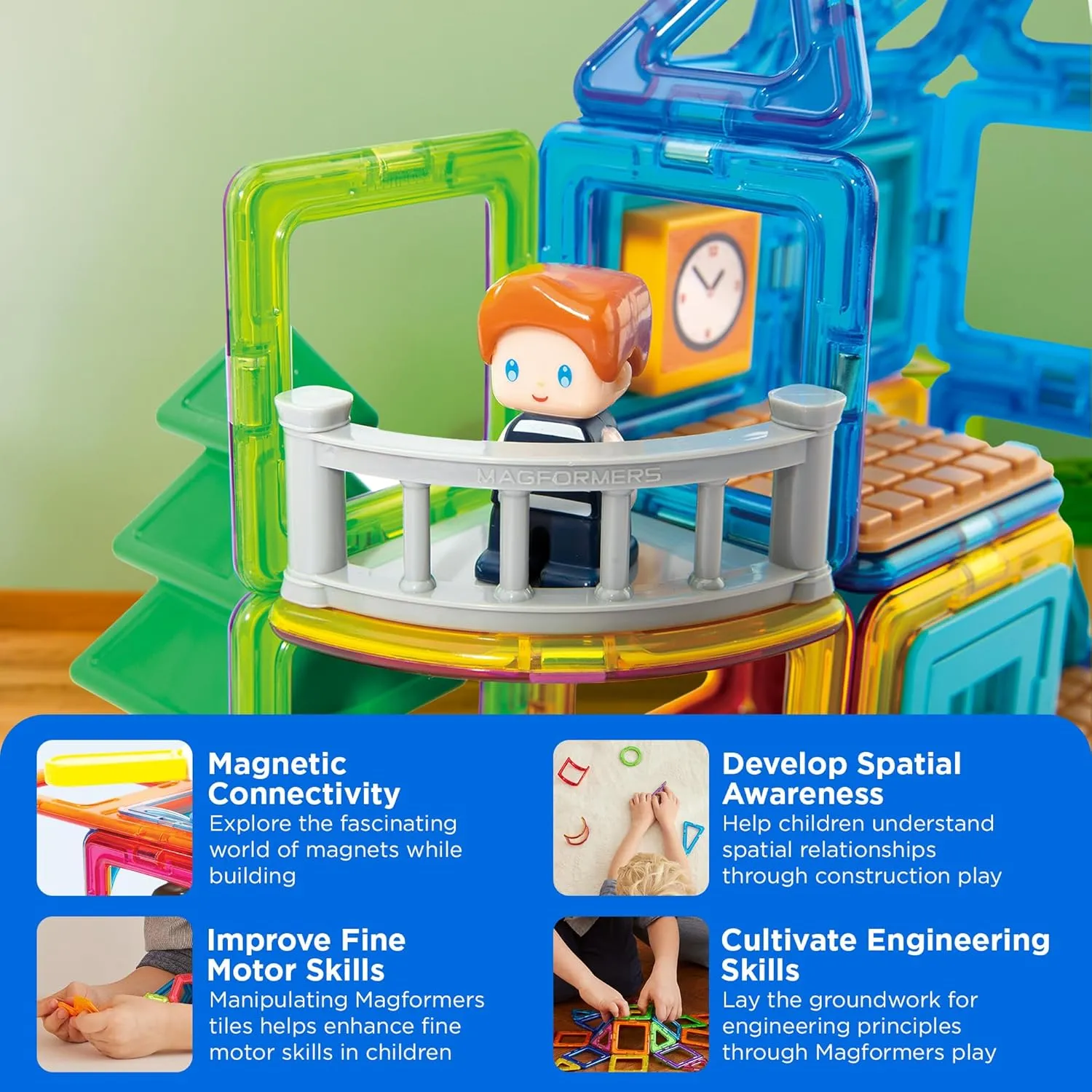Building STEM Toy Set, Ages 3  Magformers Max's Playground Set, cardiac interstellar pottery Rainbow Colors, Educational Magnetic Geometric Shapes Tiles, 