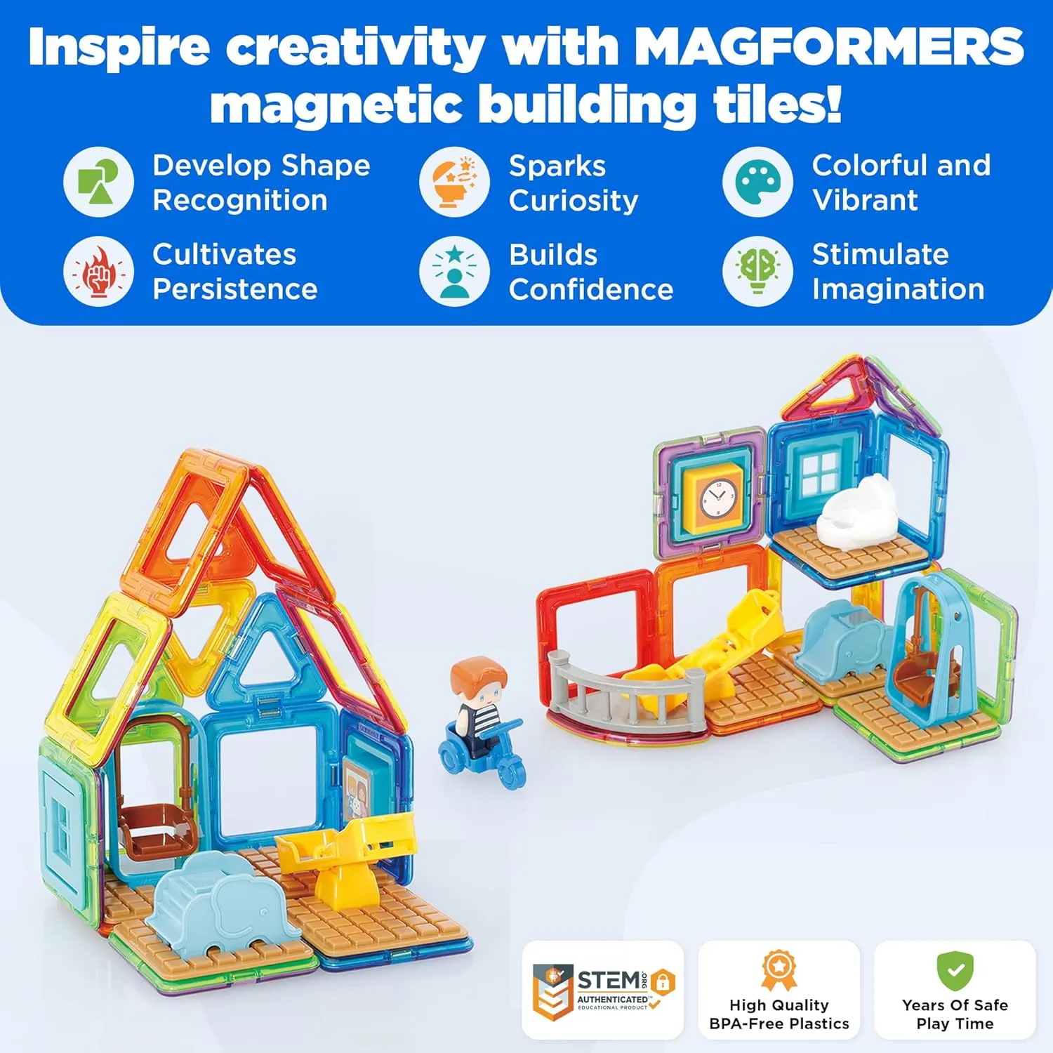 Building STEM Toy Set, Ages 3  Magformers Max's Playground Set, cardiac interstellar pottery Rainbow Colors, Educational Magnetic Geometric Shapes Tiles, 