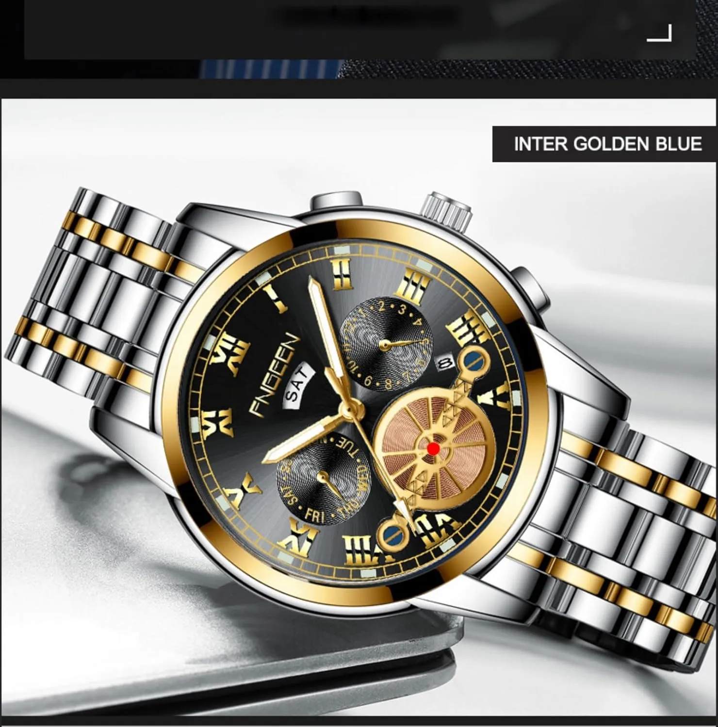 ?C Classic Dress Watch for Men Men's Watch with Solid progressive billfish float magical gamble Stainless Steel Band, Waterproof Dual Calendar, Business Quartz Wristwatch 