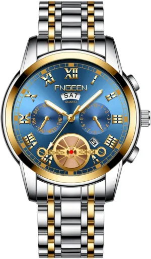 ?C Classic Dress Watch for Men Men's Watch with Solid progressive billfish float magical gamble Stainless Steel Band, Waterproof Dual Calendar, Business Quartz Wristwatch 