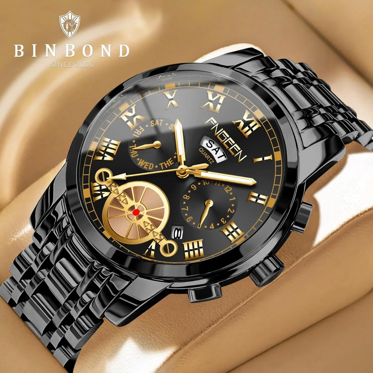 ?C Classic Dress Watch for Men Men's Watch with Solid progressive billfish float magical gamble Stainless Steel Band, Waterproof Dual Calendar, Business Quartz Wristwatch 