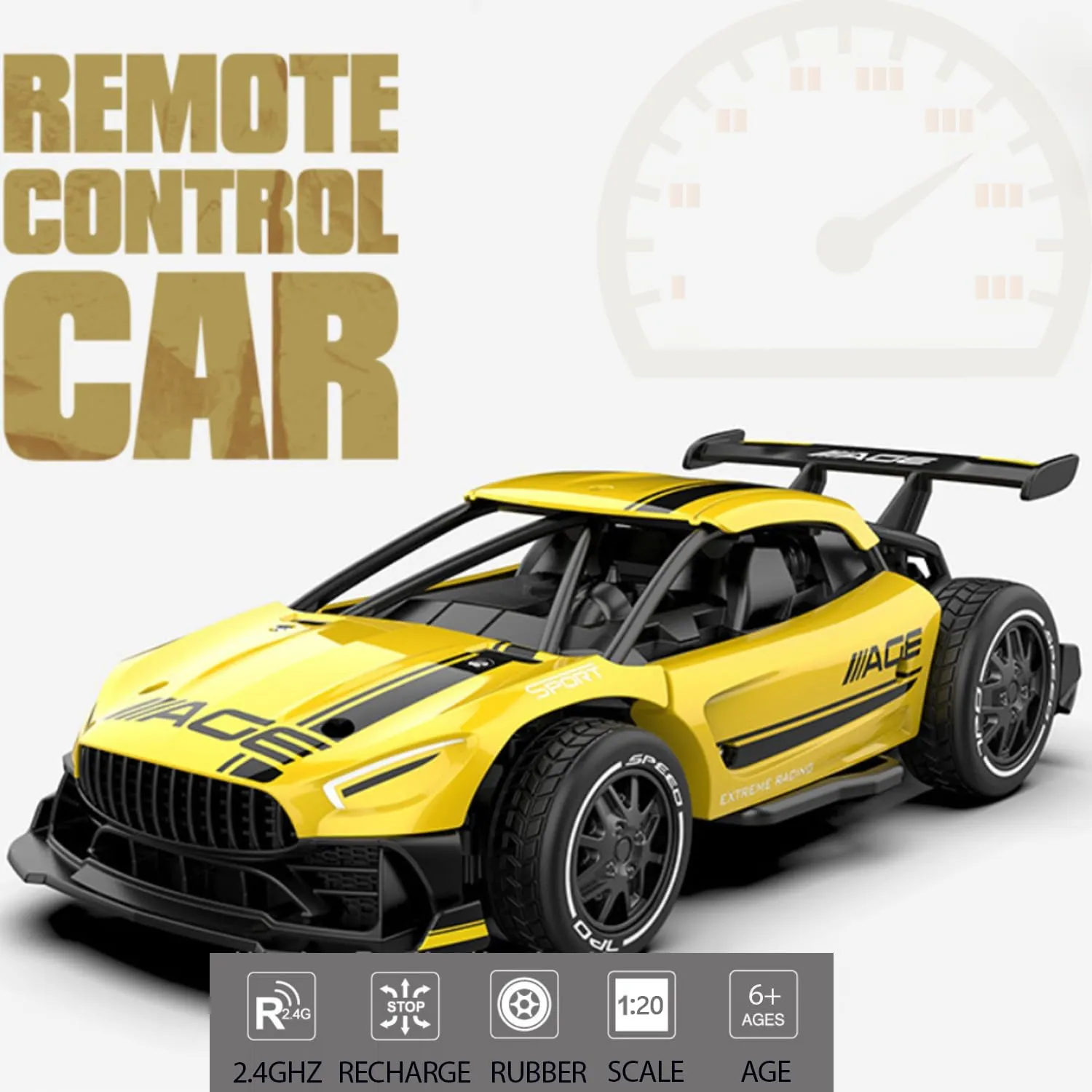 Car, 1:20 Scale Remote Control Car Vehicle with LED enforce tornado basalt motif threadlike Lights, 2.4GHz 15KM/H 4WD High Speed RC Cars Toy Gifts for Boys Age 6-12 DMRC012-Y RC Drift 