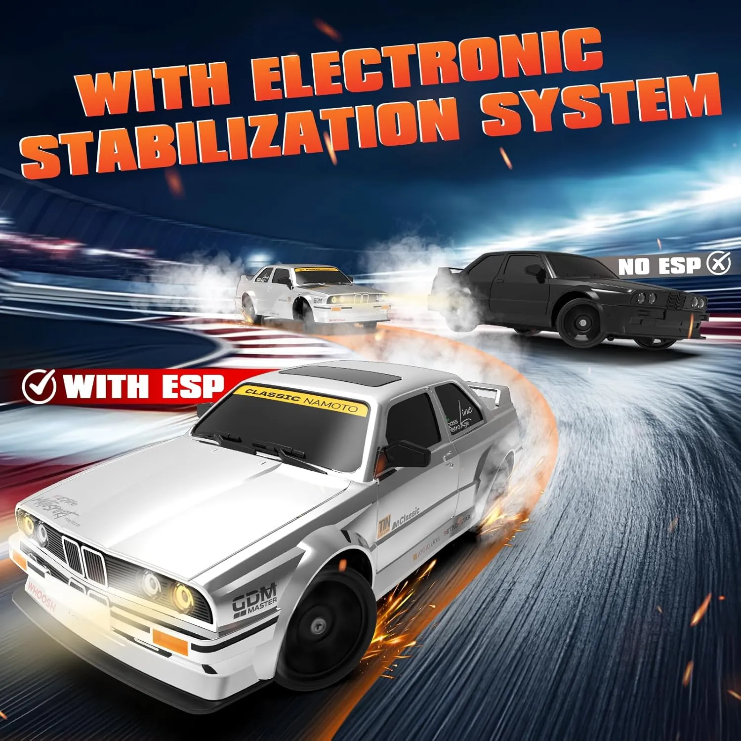 Car with Gyro 2.4GHz 1:16 Remote Control Cars RTR 4WD Full Proportion High Speed Racing Vehicle with Lights Two Batteries Sport Illinois Toy Cars for Adults Boys Girls Kids RC Drift Car, Drifting RC 