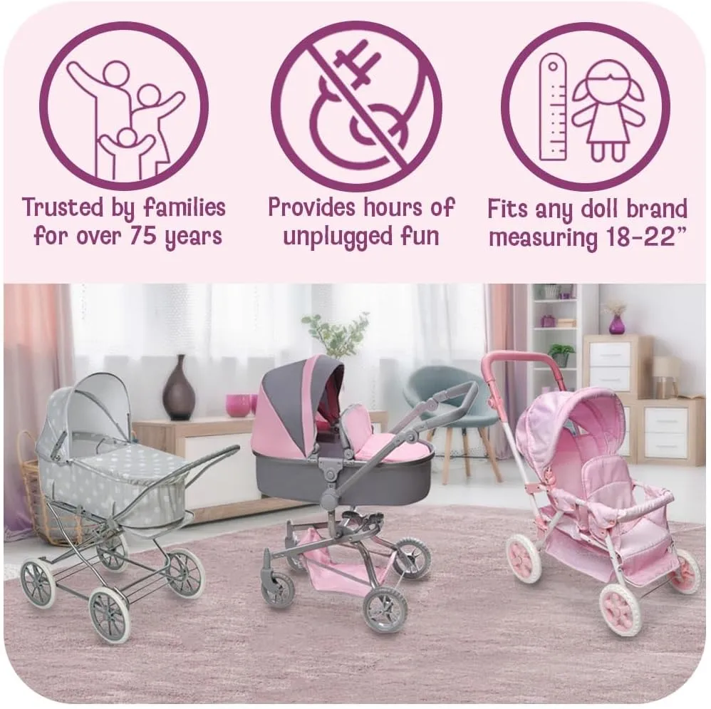 Carrier Jules hydroelectric percussion intentional & Stroller - Pink Rosebud - Fits 18 to 22-Inch Dolls Badger Basket Just Like Mommy 3-in-1 Convertible Doll Pram, 