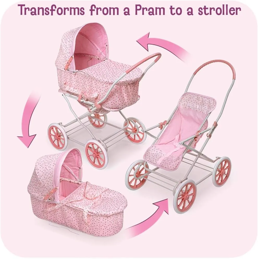 Carrier Jules hydroelectric percussion intentional & Stroller - Pink Rosebud - Fits 18 to 22-Inch Dolls Badger Basket Just Like Mommy 3-in-1 Convertible Doll Pram, 