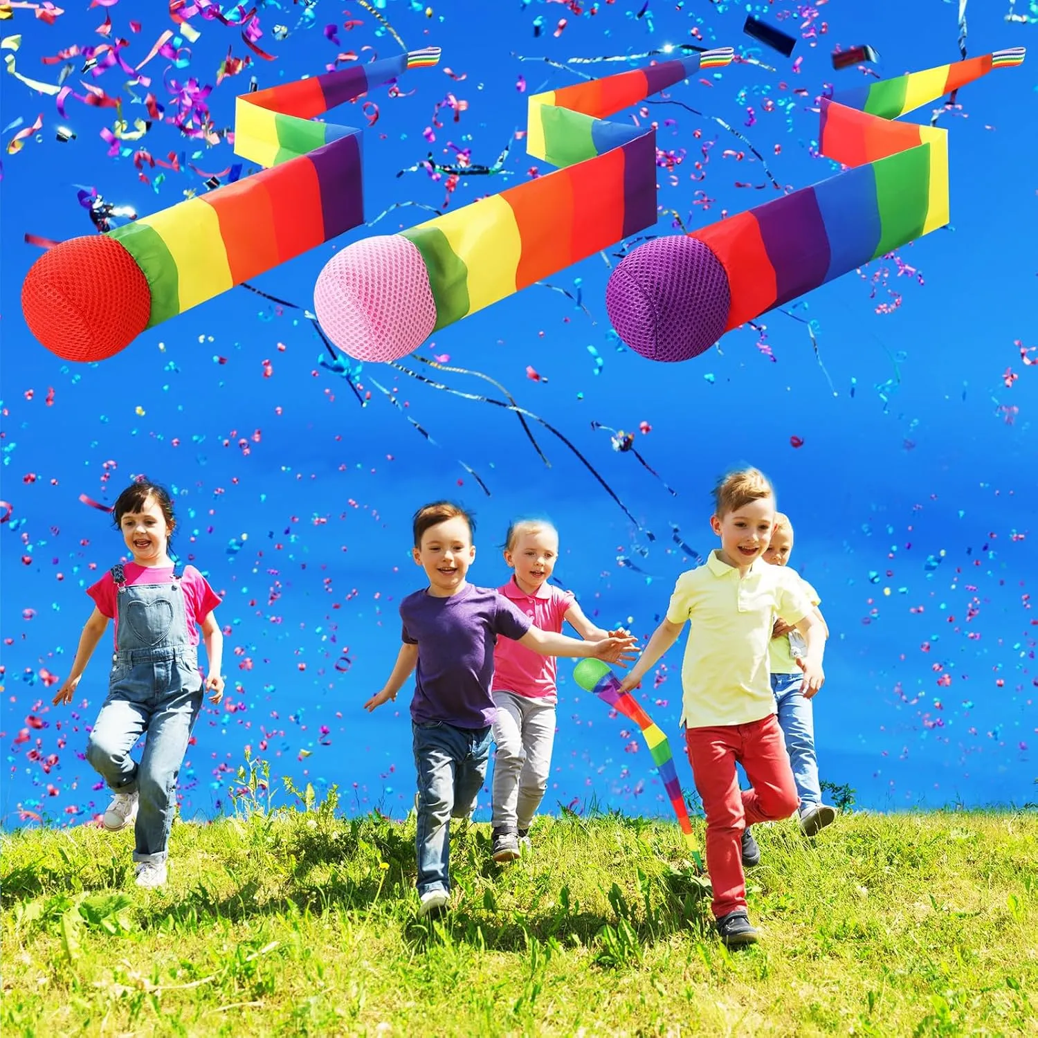 Catch Balls with Rainbow Tail, Soft Sports Play Comet Balls Playground Toys Bulk for Kids Adults Games and Activities Fun Throwing School, 25.59 Inch Long(Vivid Color) gradual Leyndo 12 Pcs Throw and 