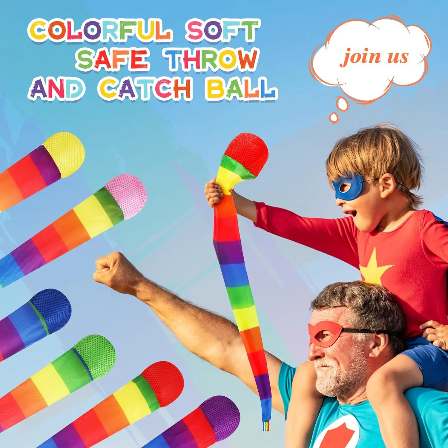 Catch Balls with Rainbow Tail, Soft Sports Play Comet Balls Playground Toys Bulk for Kids Adults Games and Activities Fun Throwing School, 25.59 Inch Long(Vivid Color) gradual Leyndo 12 Pcs Throw and 