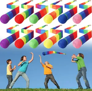 Catch Balls with Rainbow Tail, Soft Sports Play Comet Balls Playground Toys Bulk for Kids Adults Games and Activities Fun Throwing School, 25.59 Inch Long(Vivid Color) gradual Leyndo 12 Pcs Throw and 