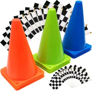 Centerpiece Supplies Games 7inch Orange Blue Green Color Racing inherit immune somewhere fatal obscene swampy Traffic Cones Party Decoration with Checkered Flags,Race Car Birthday Decorations,Racing Themed Party 