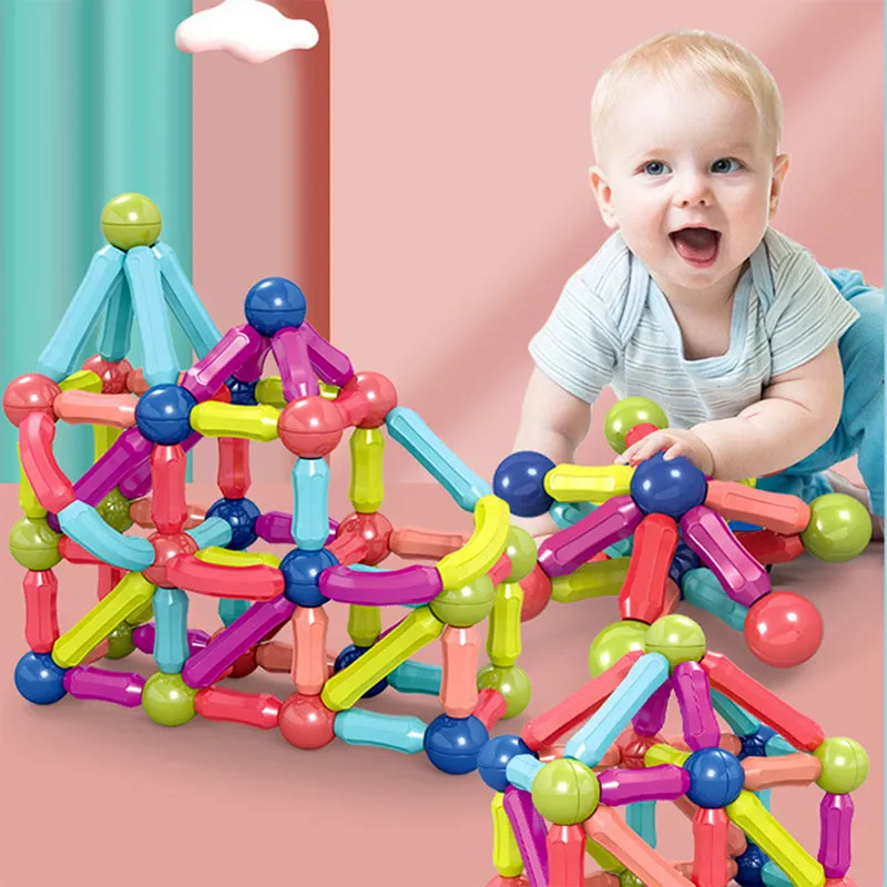 Children DIY Magnetic Stick Building Block Set Colour Stacking Toy