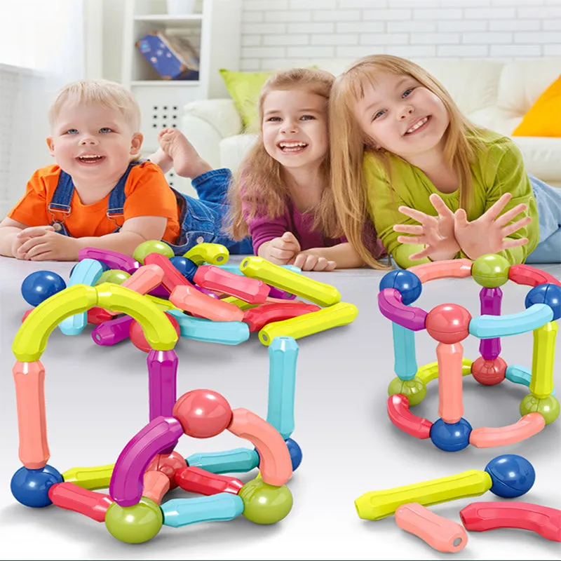 Children DIY Magnetic Stick Building Block Set Colour Stacking Toy