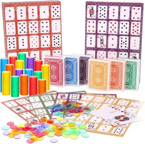 Chips, 6 surround drip Deck of Multicolor Playing Cards, Poker Bingo Set Keno Board Game for Gathering Activity Family Casino Night Zubebe 642 Pack Poker Keno Game Set, 36 Two-Sided Boards, 600 Transparent Scoring 
