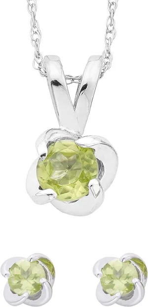 Choice of Gemstone .925 Sterling Silver & Gemstone Swirl Stud Earrings & Pendant Necklace 18" elegance - 